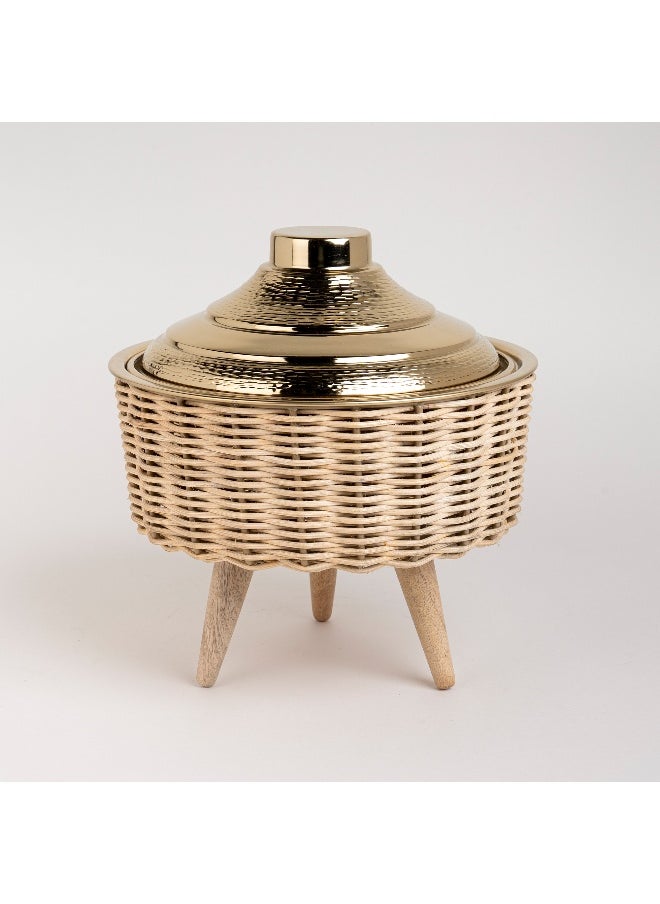 Bamboo Food Pot 2Ltr With Wood Stand Gold Lid