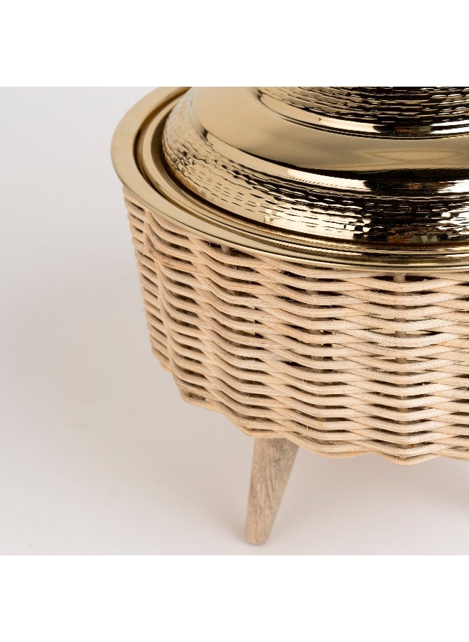 Bamboo Food Pot 2Ltr With Wood Stand Gold Lid