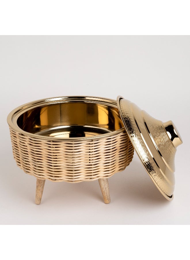 Bamboo Food Pot 3Ltr With Wood Stand Gold Lid