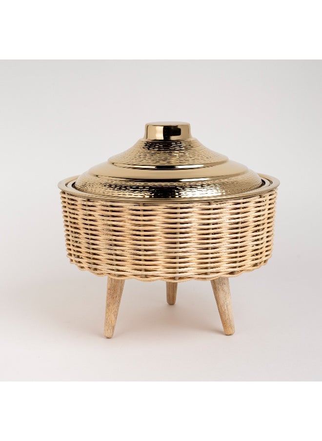 Bamboo Food Pot 3Ltr With Wood Stand Gold Lid