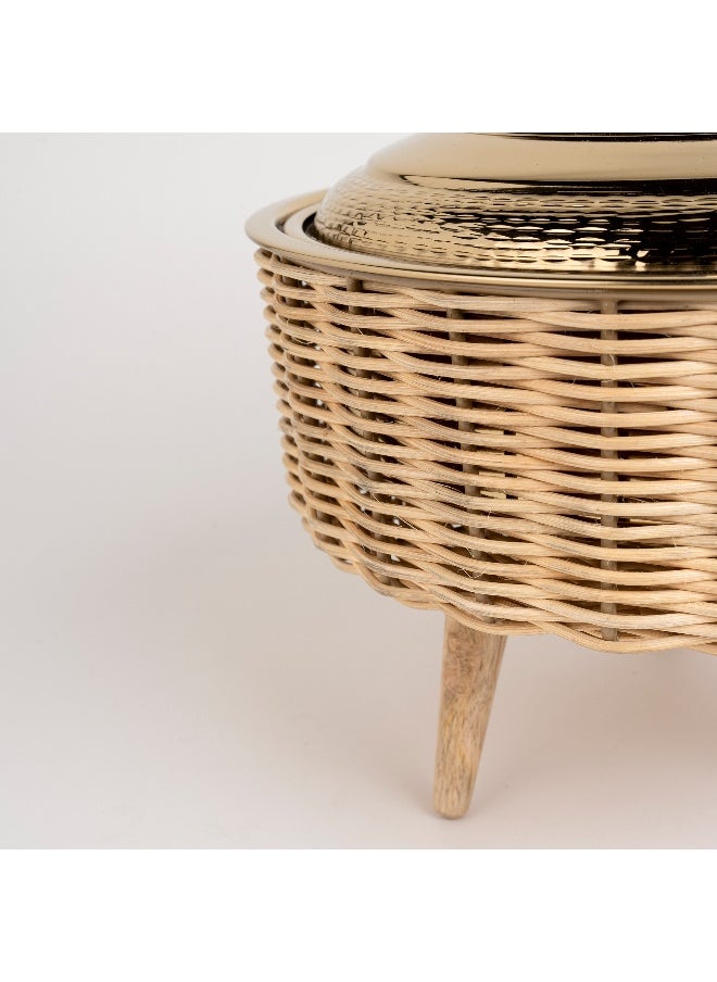 Bamboo Food Pot 3Ltr With Wood Stand Gold Lid