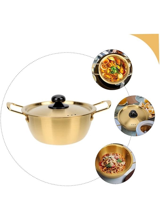 Kruvad Instant Noodle Pot Bowl Claypot Rice Cooker Stainless Steel Metal Gold with Brass Color Lid Pot Gold Finish Ramen Pot with Lid Coocking Hammered Traditional Indian Cooking Serving Pot