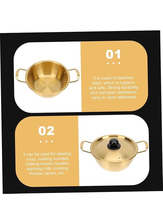 Kruvad Instant Noodle Pot Bowl Claypot Rice Cooker Stainless Steel Metal Gold with Brass Color Lid Pot Gold Finish Ramen Pot with Lid Coocking Hammered Traditional Indian Cooking Serving Pot