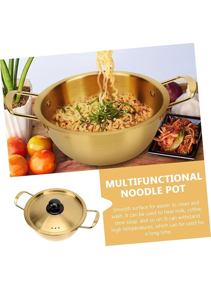 Kruvad Instant Noodle Pot Bowl Claypot Rice Cooker Stainless Steel Metal Gold with Brass Color Lid Pot Gold Finish Ramen Pot with Lid Coocking Hammered Traditional Indian Cooking Serving Pot