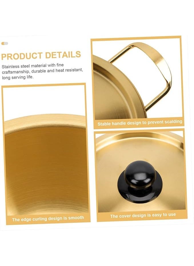 Kruvad Instant Noodle Pot Bowl Claypot Rice Cooker Stainless Steel Metal Gold with Brass Color Lid Pot Gold Finish Ramen Pot with Lid Coocking Hammered Traditional Indian Cooking Serving Pot