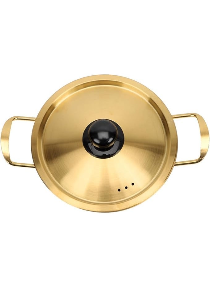 Kruvad Instant Noodle Pot Bowl Claypot Rice Cooker Stainless Steel Metal Gold with Brass Color Lid Pot Gold Finish Ramen Pot with Lid Coocking Hammered Traditional Indian Cooking Serving Pot