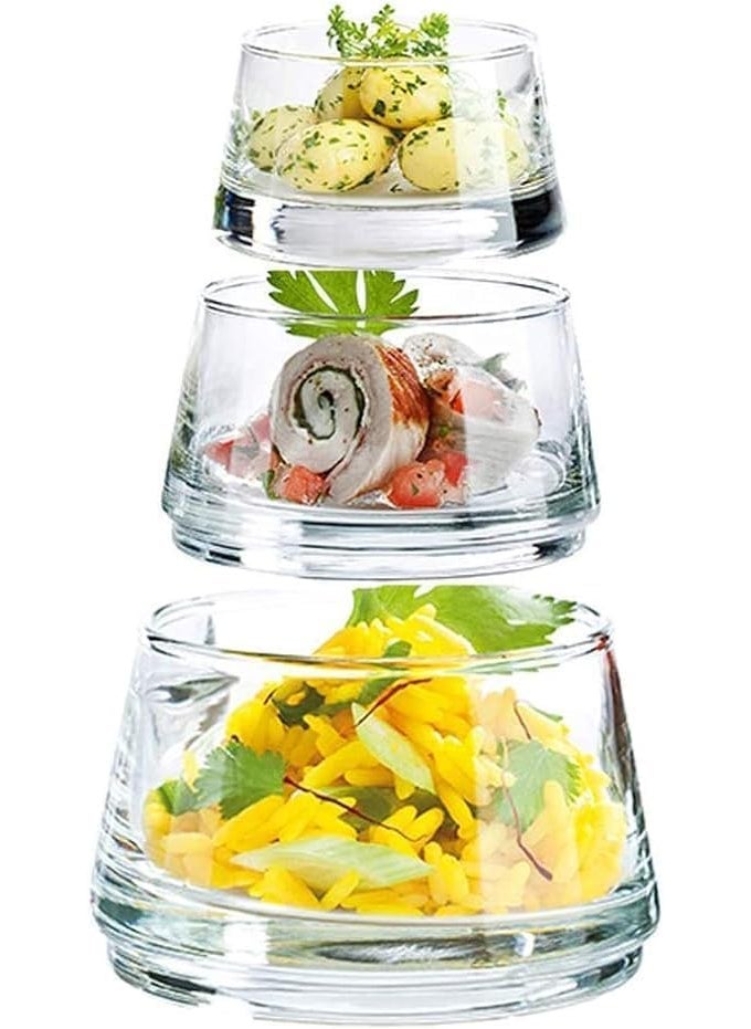 MUGATH Round Pyramid Glass Bowl Three Pieces ThreeLayer Glass Dessert Cup can be Stacked and Combined Freely for Serving Sandwiches Cakes Cheese Slices Unique Dessert Container