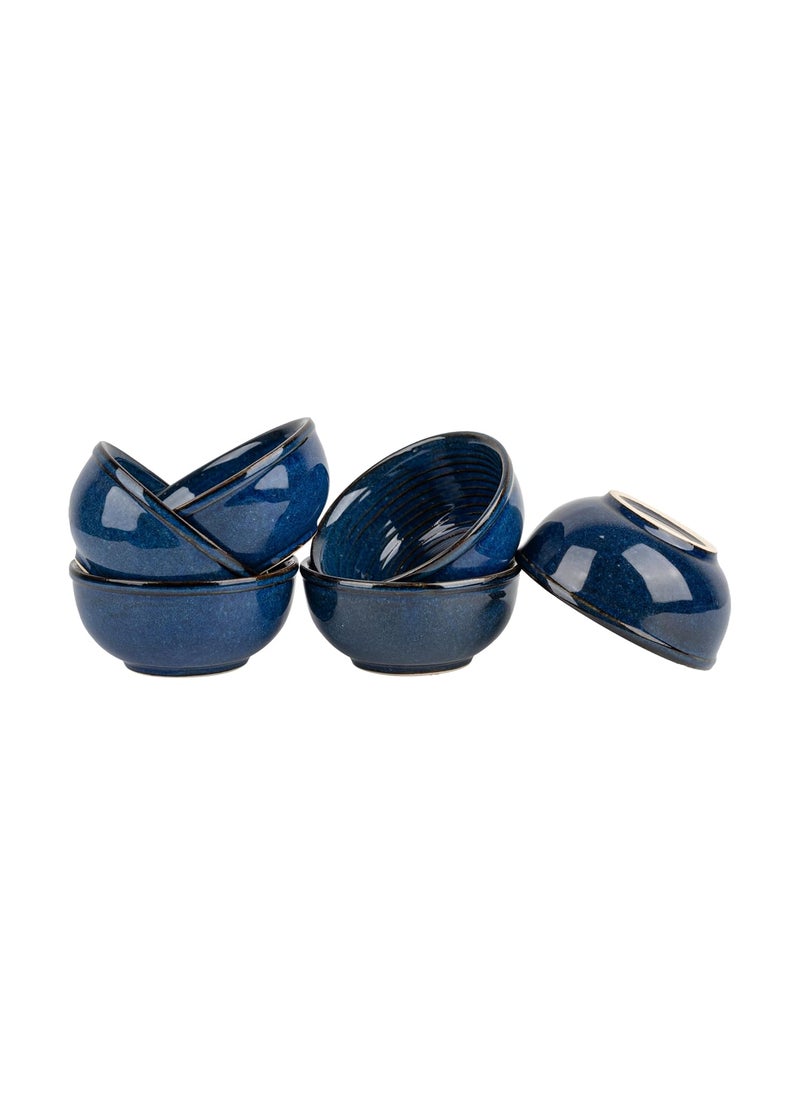 Claywood Castle Ceramic Dish Serving Bowls MicrowaveSafe Desert Ice Cream Serving Bowls 180ml Capacity Glossy Finish Daily Use Dining Katori Vati Set Blue Shine Pack of 6