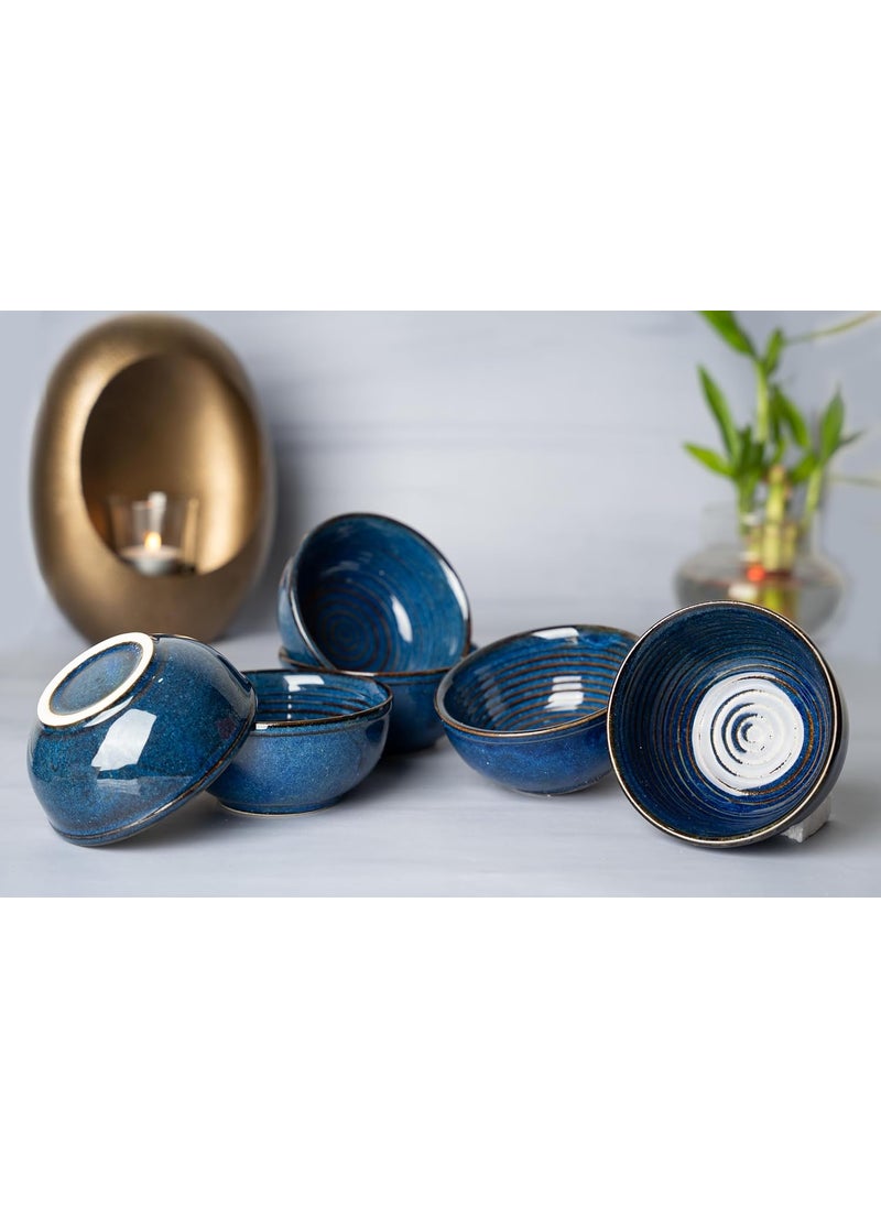 Claywood Castle Ceramic Dish Serving Bowls MicrowaveSafe Desert Ice Cream Serving Bowls 180ml Capacity Glossy Finish Daily Use Dining Katori Vati Set Blue Shine Pack of 6