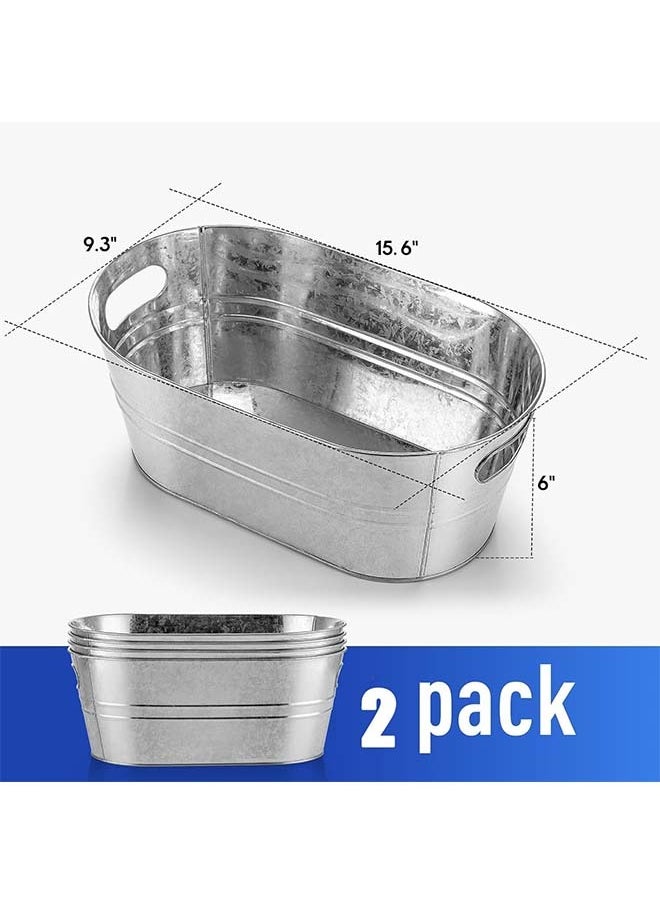 Galvanized Bucket 15L with Portable Ice Bucket Large Metal Beverage Bucket for Party Beer Drink Storage Bucket Ice Bucket for Mimosa Bar Supplies 2PCS