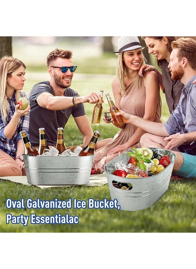 Galvanized Bucket 15L with Portable Ice Bucket Large Metal Beverage Bucket for Party Beer Drink Storage Bucket Ice Bucket for Mimosa Bar Supplies 2PCS
