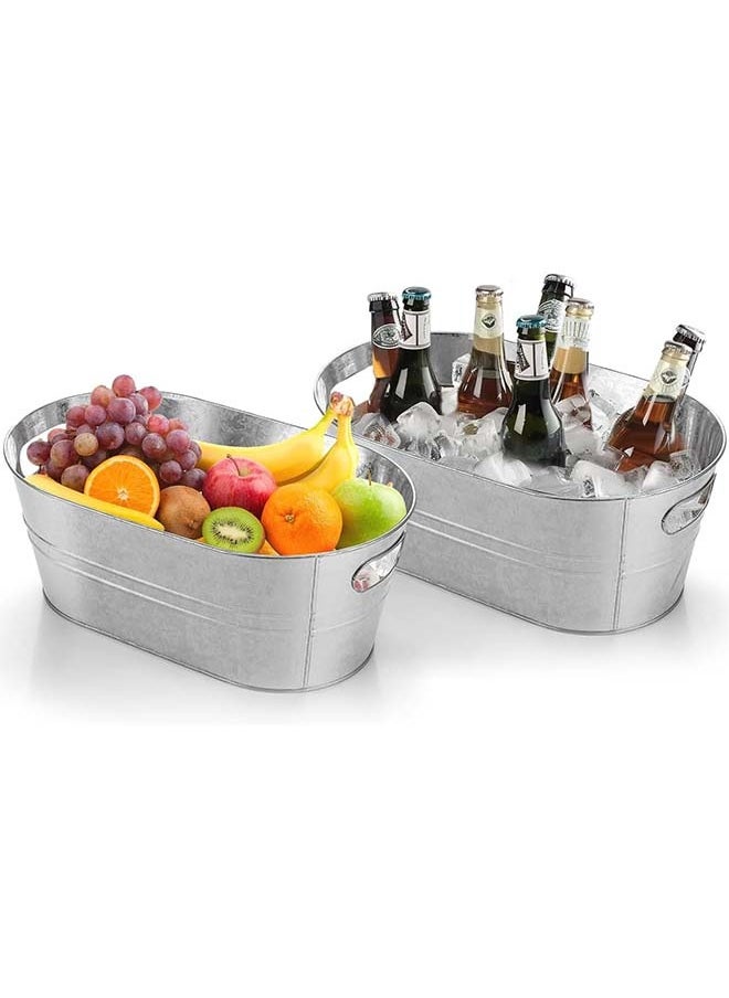 Galvanized Bucket 15L with Portable Ice Bucket Large Metal Beverage Bucket for Party Beer Drink Storage Bucket Ice Bucket for Mimosa Bar Supplies 2PCS