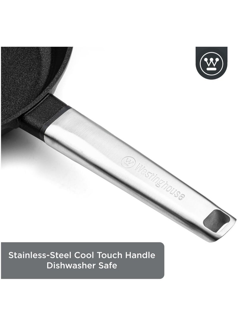 USA Cookware Fry Pan Performance Series 28cm Non-Stick - Cast Aluminum with QuanTanium Coating Induction & Oven Safe Cool Touch Stainless Steel Handle - Black