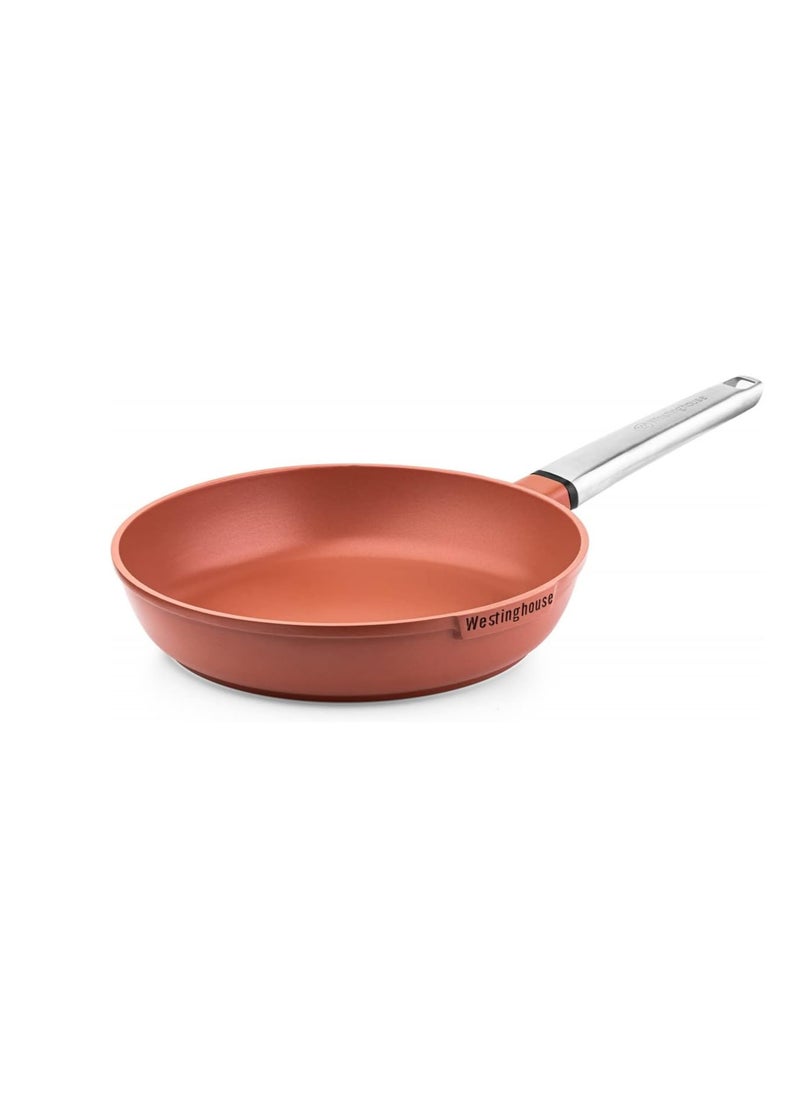 Westinghouse Performance Series 28cm Non-Stick Fry Pan – Cast Aluminum with QuanTanium Coating Induction & Oven Safe Cool-Touch Stainless Steel Handle - Orange