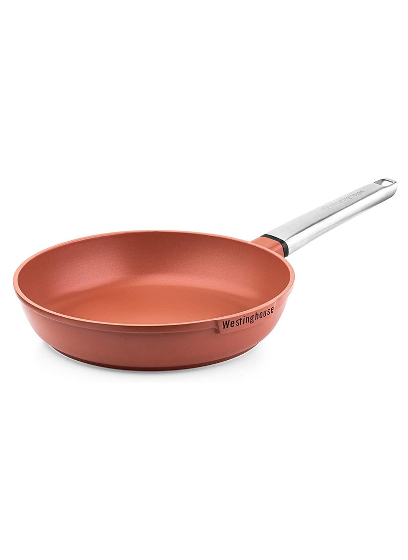 Westinghouse Performance Series 26cm Non-Stick Fry Pan Cast Aluminum with QuanTanium Coating Induction & Oven Safe Cool-Touch Stainless Steel Handle - Orange
