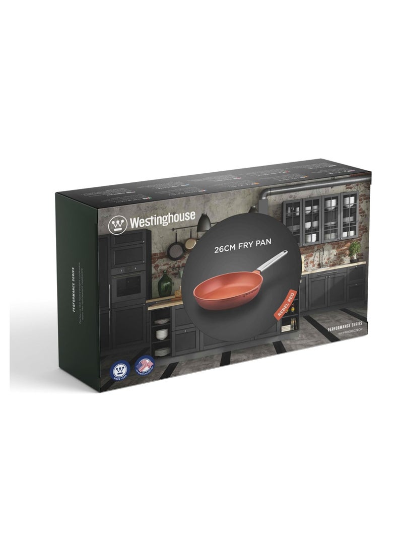 Westinghouse Performance Series 26cm Non-Stick Fry Pan Cast Aluminum with QuanTanium Coating Induction & Oven Safe Cool-Touch Stainless Steel Handle - Orange