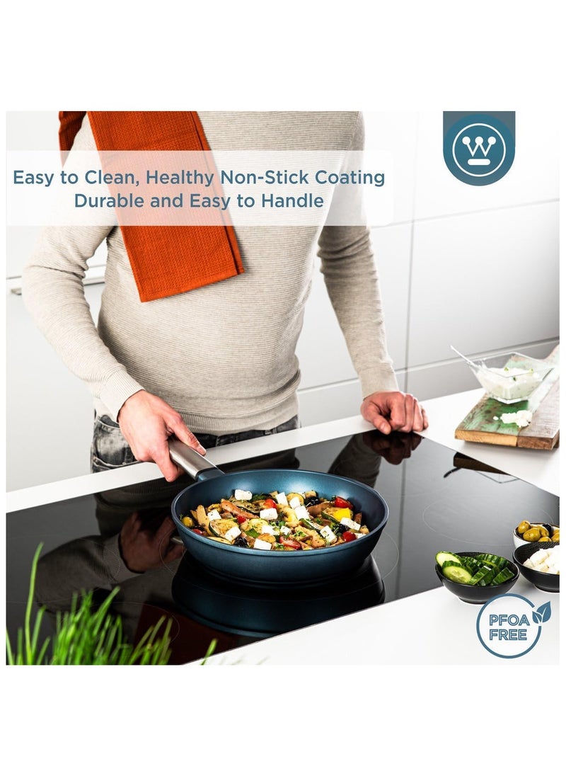 Westinghouse 30cm Non-Stick Fry Pan -Forged Aluminum with 4-Layer Marble Coating Induction & Oven Safe Stainless Steel Handle - Blue