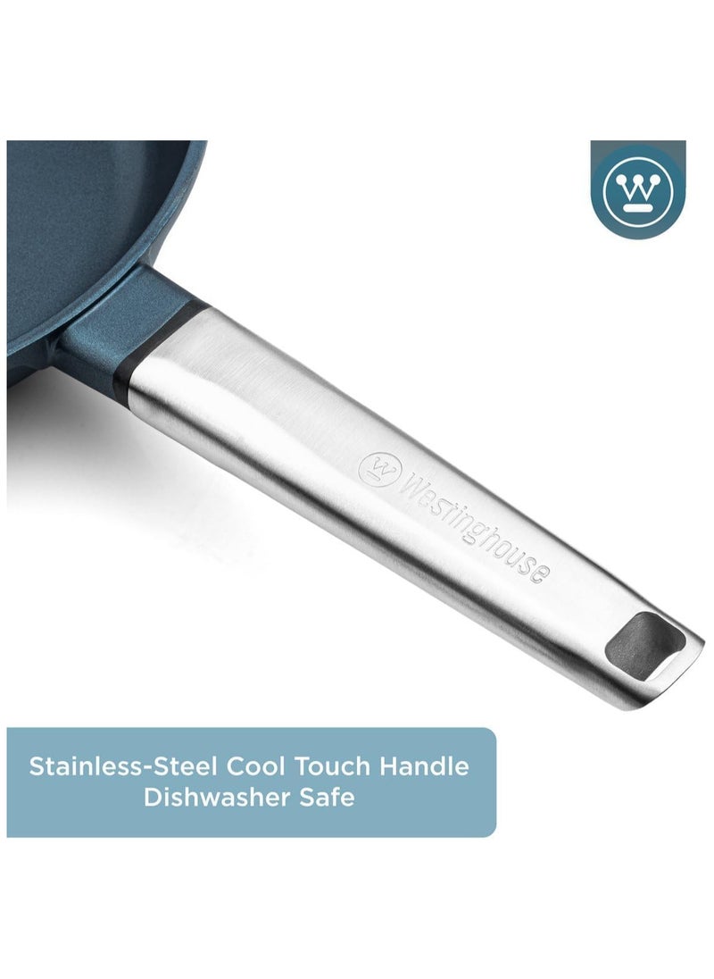 Westinghouse 30cm Non-Stick Fry Pan -Forged Aluminum with 4-Layer Marble Coating Induction & Oven Safe Stainless Steel Handle - Blue