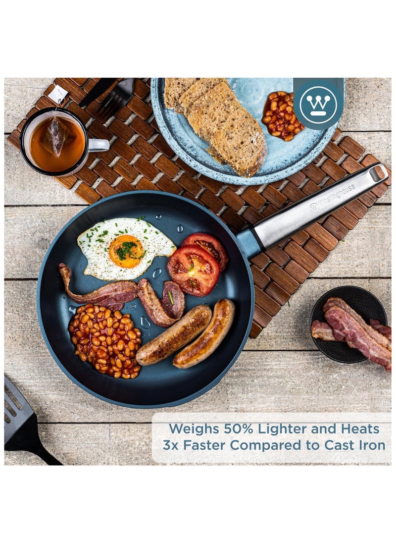 Westinghouse 30cm Non-Stick Fry Pan -Forged Aluminum with 4-Layer Marble Coating Induction & Oven Safe Stainless Steel Handle - Blue