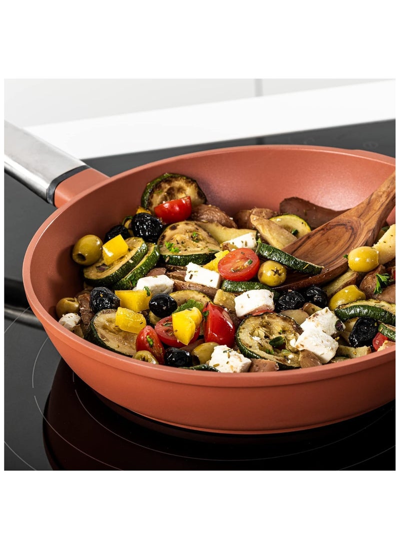 Westinghouse 30cm Non-Stick Fry Pan – Forged Aluminum with 4-Layer Marble Coating, Induction & Oven Safe, Stainless Steel Handle – Orange