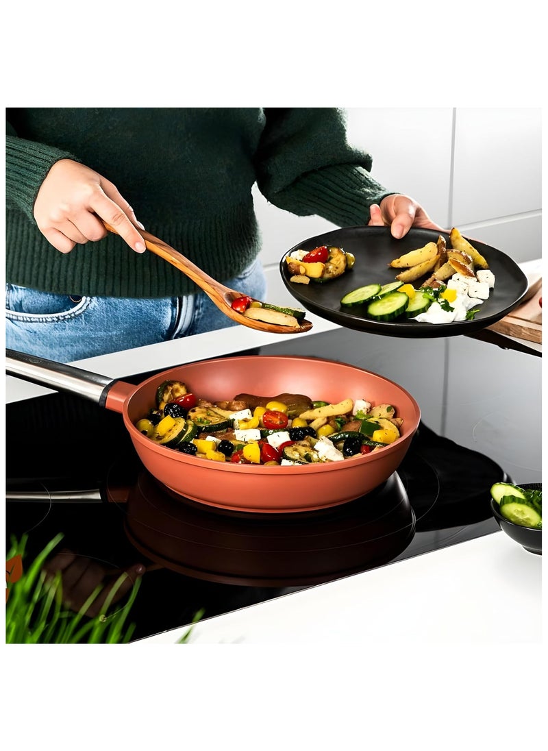 Westinghouse 30cm Non-Stick Fry Pan – Forged Aluminum with 4-Layer Marble Coating, Induction & Oven Safe, Stainless Steel Handle – Orange