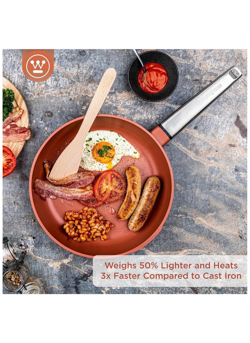 Westinghouse 30cm Non-Stick Fry Pan – Forged Aluminum with 4-Layer Marble Coating, Induction & Oven Safe, Stainless Steel Handle – Orange