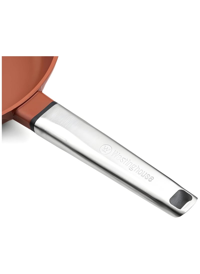 Westinghouse 30cm Non-Stick Fry Pan – Forged Aluminum with 4-Layer Marble Coating, Induction & Oven Safe, Stainless Steel Handle – Orange