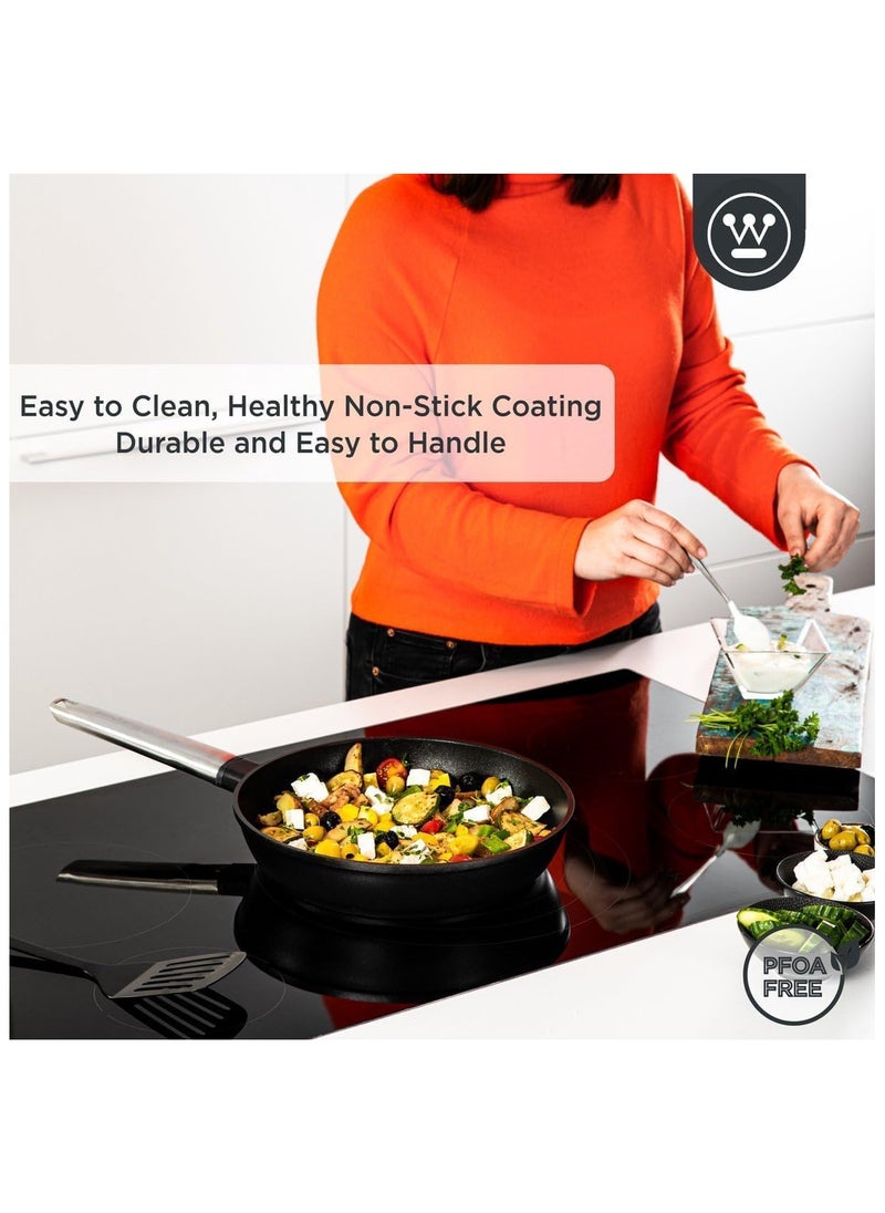 Westinghouse Performance Series 26cm Non-Stick Fry Pan Cast Aluminum with QuanTanium Coating Induction and Oven Safe Cool-Touch Stainless Steel Handle - Black