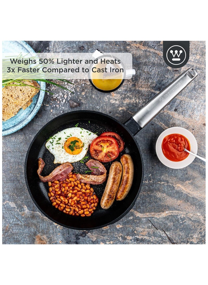 Westinghouse Performance Series 26cm Non-Stick Fry Pan Cast Aluminum with QuanTanium Coating Induction and Oven Safe Cool-Touch Stainless Steel Handle - Black