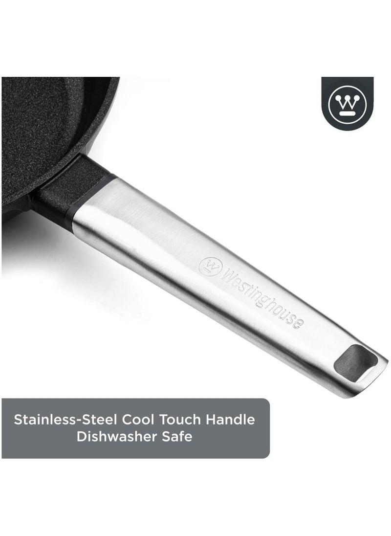 Westinghouse Performance Series 26cm Non-Stick Fry Pan Cast Aluminum with QuanTanium Coating Induction and Oven Safe Cool-Touch Stainless Steel Handle - Black