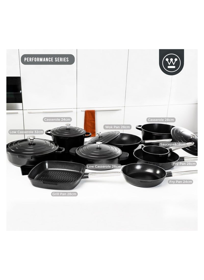 Westinghouse Performance Series 26cm Non-Stick Fry Pan Cast Aluminum with QuanTanium Coating Induction and Oven Safe Cool-Touch Stainless Steel Handle - Black