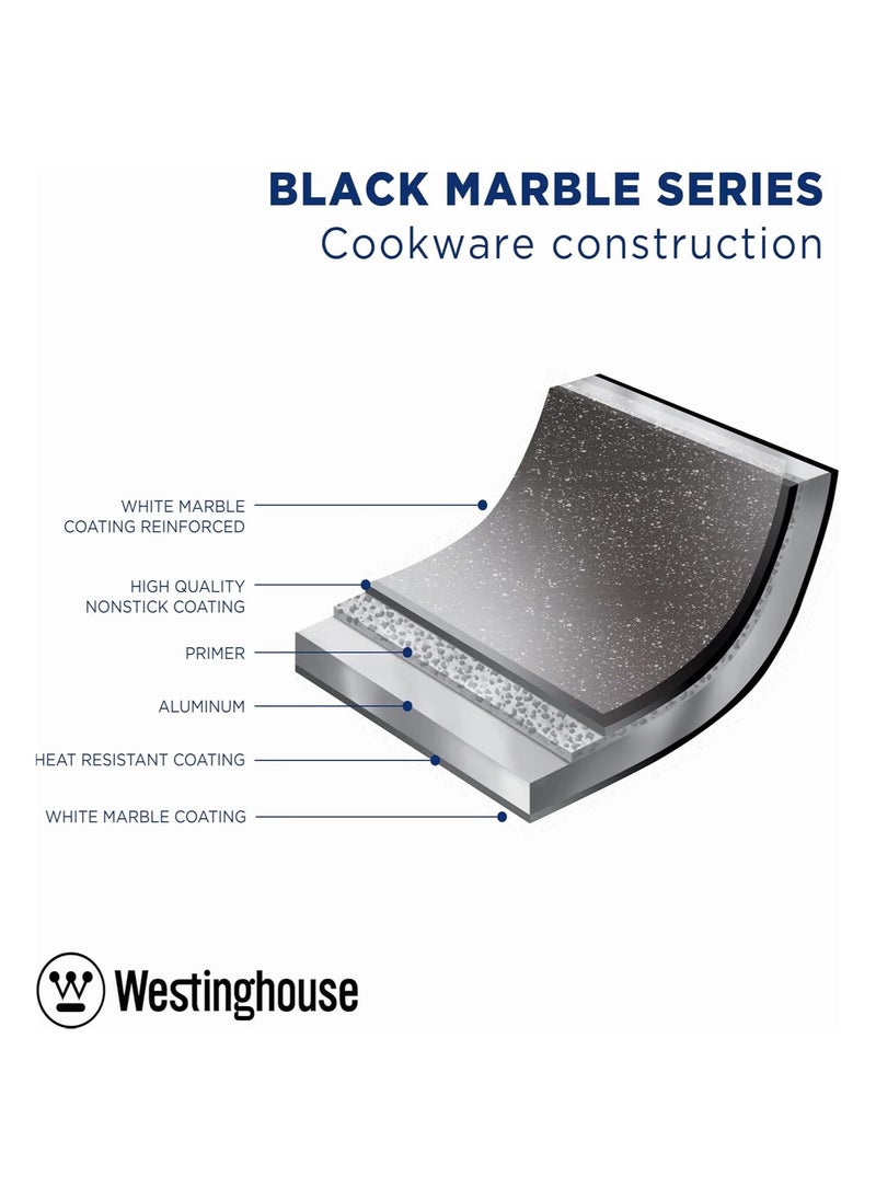 Westinghouse 30cm Non-Stick Fry Pan with Magnetic Turner – Forged Aluminum, Marble Coating, Induction Compatible, Cool-Touch Handle