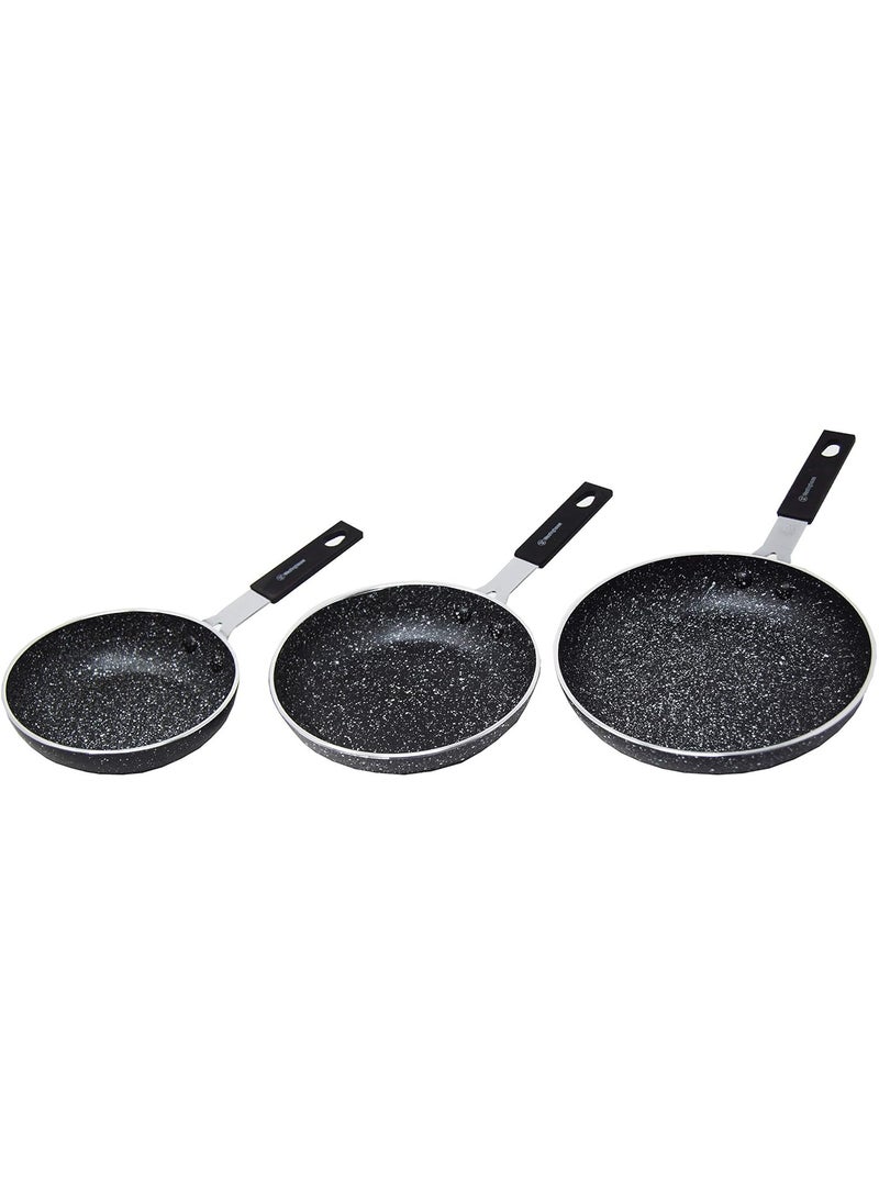 Westinghouse Black Marble Mini Frying Pan Set 3 Pieces – 12cm 14cm 16cm Non-Stick Pans with Cool-Touch Handles Induction Compatible
