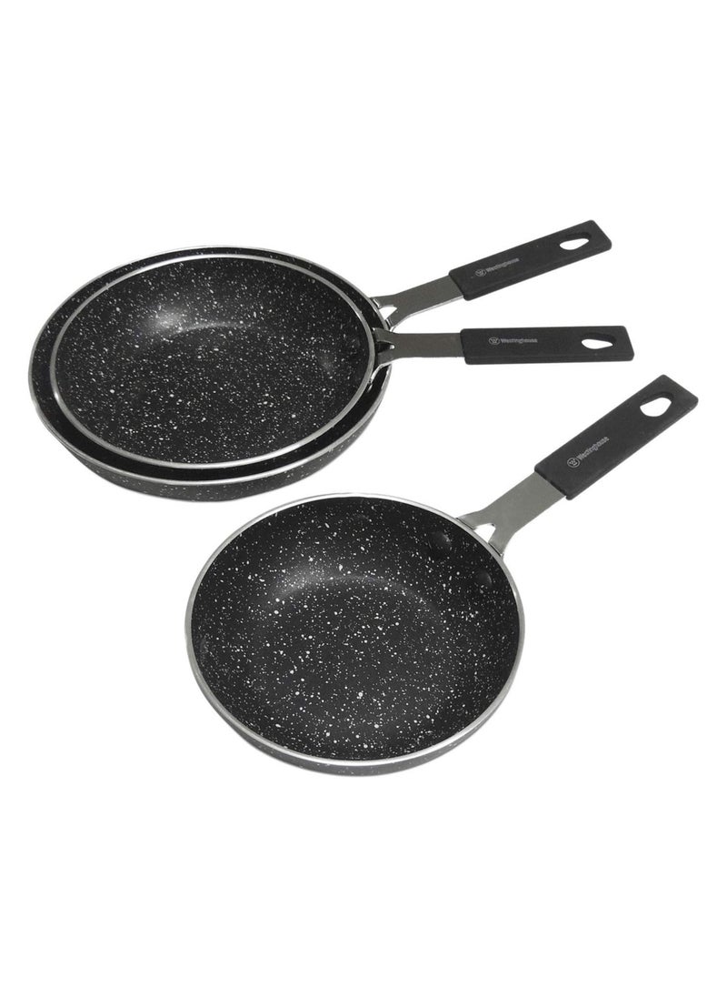 Westinghouse Black Marble Mini Frying Pan Set 3 Pieces – 12cm 14cm 16cm Non-Stick Pans with Cool-Touch Handles Induction Compatible