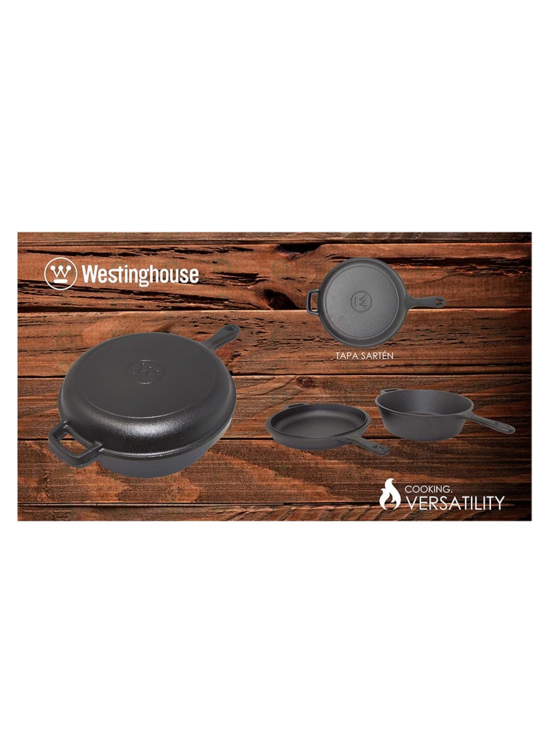 Westinghouse 3-Quart Pre-Seasoned Cast Iron Dutch Oven with 10.25-Inch Skillet Lid – Versatile 2-in-1 Cookware for Indoor & Outdoor Use