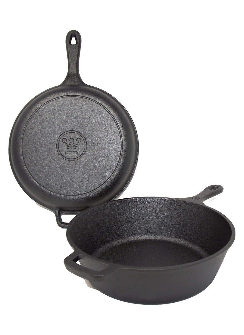 Westinghouse 3-Quart Pre-Seasoned Cast Iron Dutch Oven with 10.25-Inch Skillet Lid – Versatile 2-in-1 Cookware for Indoor & Outdoor Use