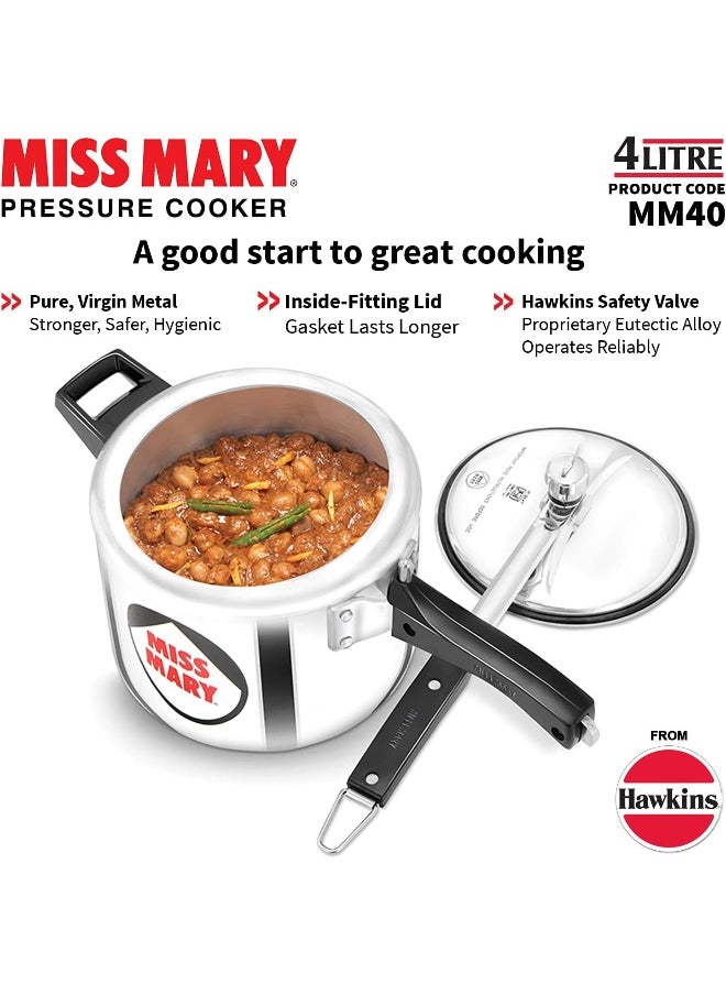 4 Liters Miss Mary Aluminium Pressure Cooker, Inner Lid,Silver