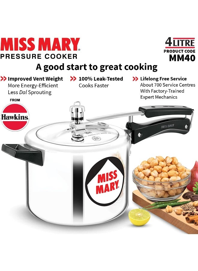 4 Liters Miss Mary Aluminium Pressure Cooker, Inner Lid,Silver