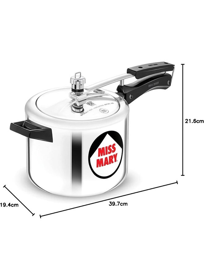 4 Liters Miss Mary Aluminium Pressure Cooker, Inner Lid,Silver