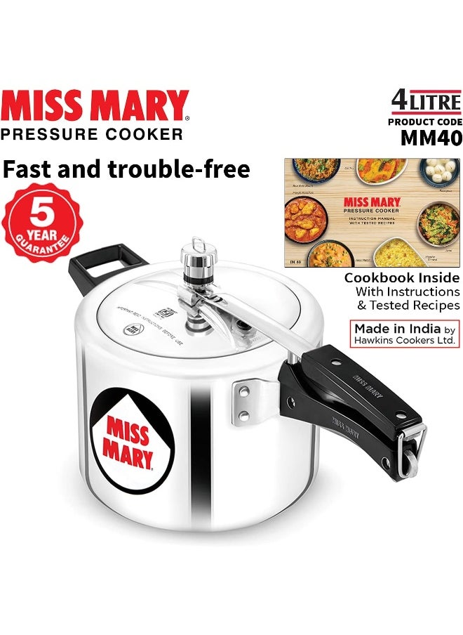 4 Liters Miss Mary Aluminium Pressure Cooker, Inner Lid,Silver