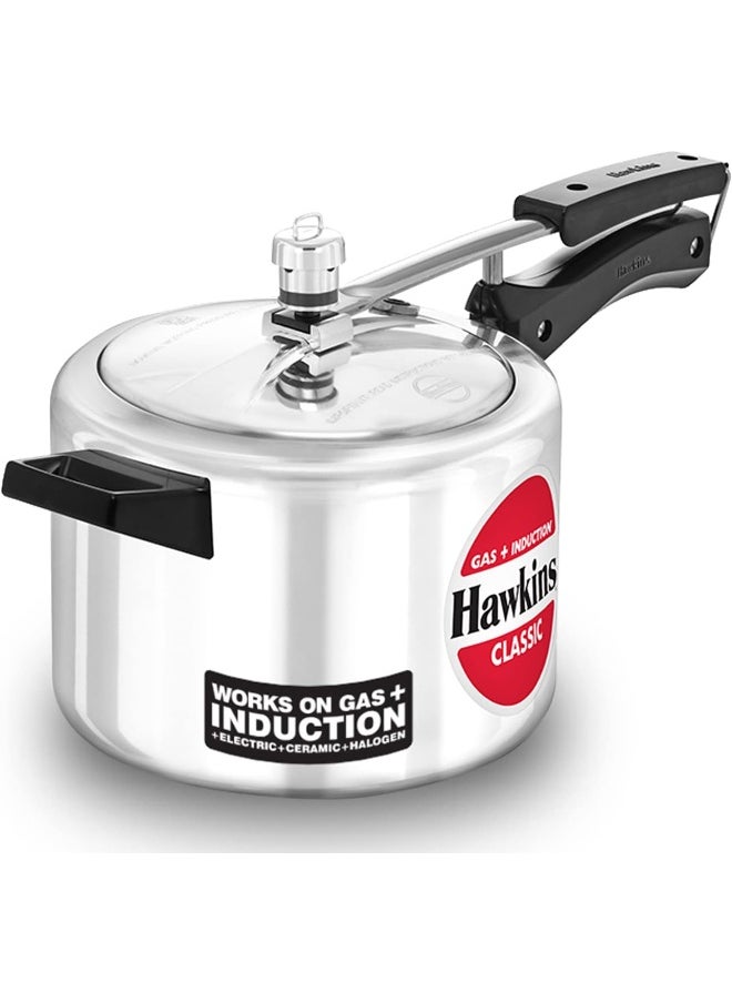 4 Liters Classic Aluminium Pressure Cooker With Inner Lid,Induction Compatible,Silver