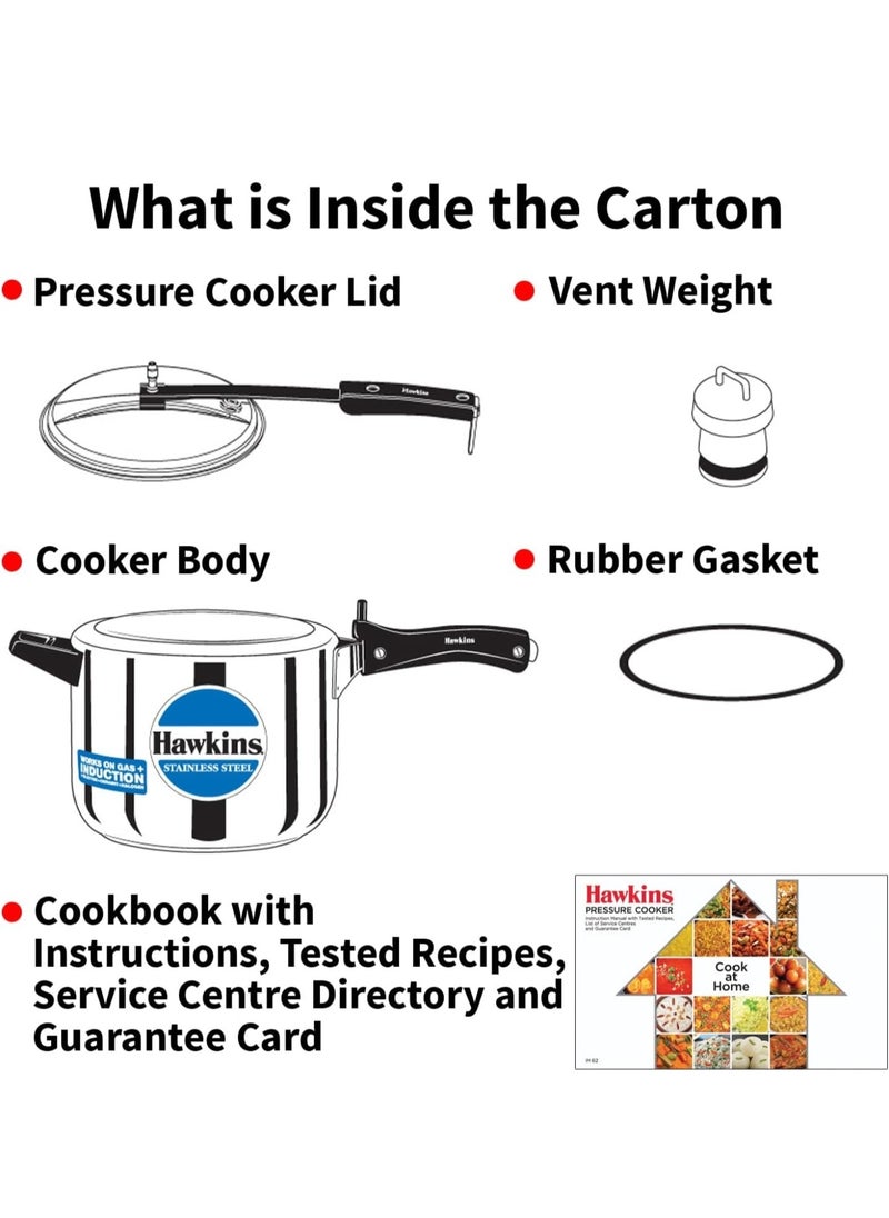 Hawkins 5 Litre Pressure Cooker, Stainless Steel Inner Lid Cooker, Induction Cooker, Silver (HSS50), 5 Liter