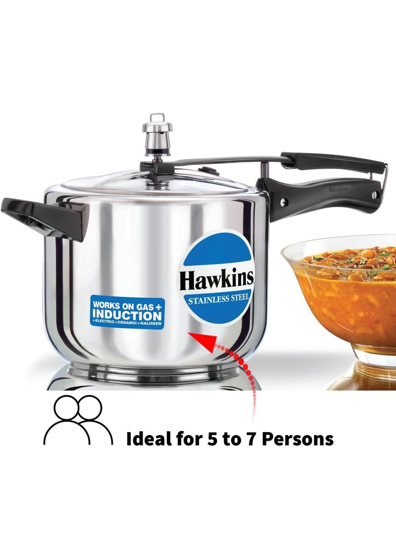 Hawkins 5 Litre Pressure Cooker, Stainless Steel Inner Lid Cooker, Induction Cooker, Silver (HSS50), 5 Liter