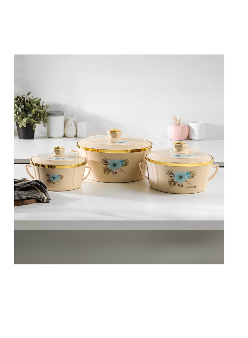 Royalford Terrabella Insulated Hot Pot Set of 3- RF12573/ Casserole Stainless Steel Inner, PP Body, Double Wall Construction/ Comes in 1000ml, 1825ml and 3200ml Sizes/ Hot and Cold Food-Safe
