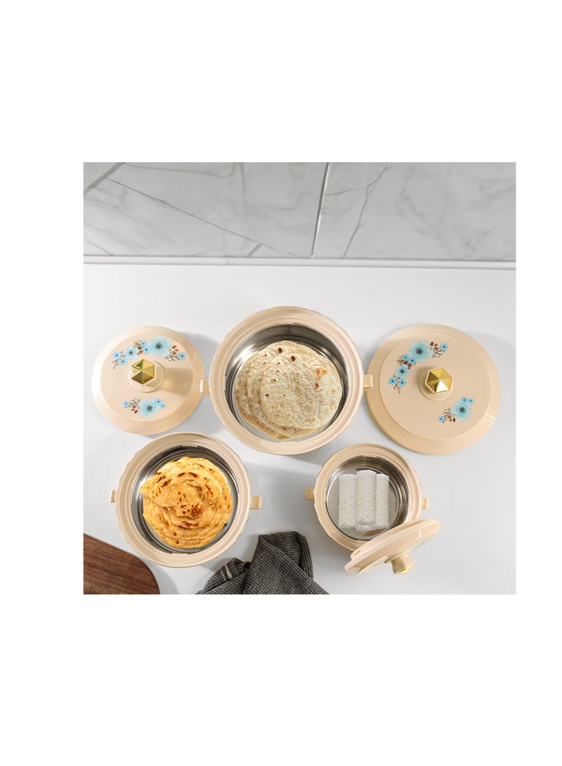 Royalford Terrabella Insulated Hot Pot Set of 3- RF12573/ Casserole Stainless Steel Inner, PP Body, Double Wall Construction/ Comes in 1000ml, 1825ml and 3200ml Sizes/ Hot and Cold Food-Safe