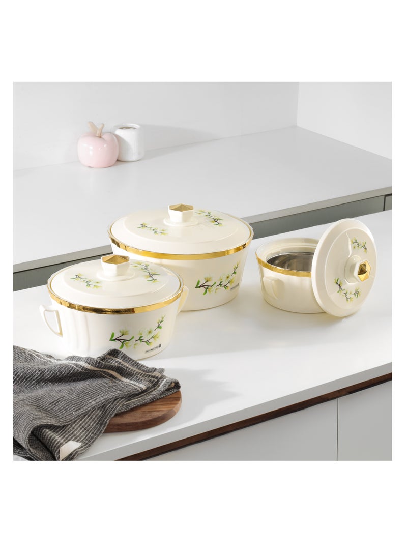 Royalford Terrabella Insulated Hot Pot Set of 3- RF12573/ Casserole Stainless Steel Inner, PP Body, Double Wall Construction/ Comes in 1000ml, 1825ml and 3200ml Sizes/ Hot and Cold Food-Safe