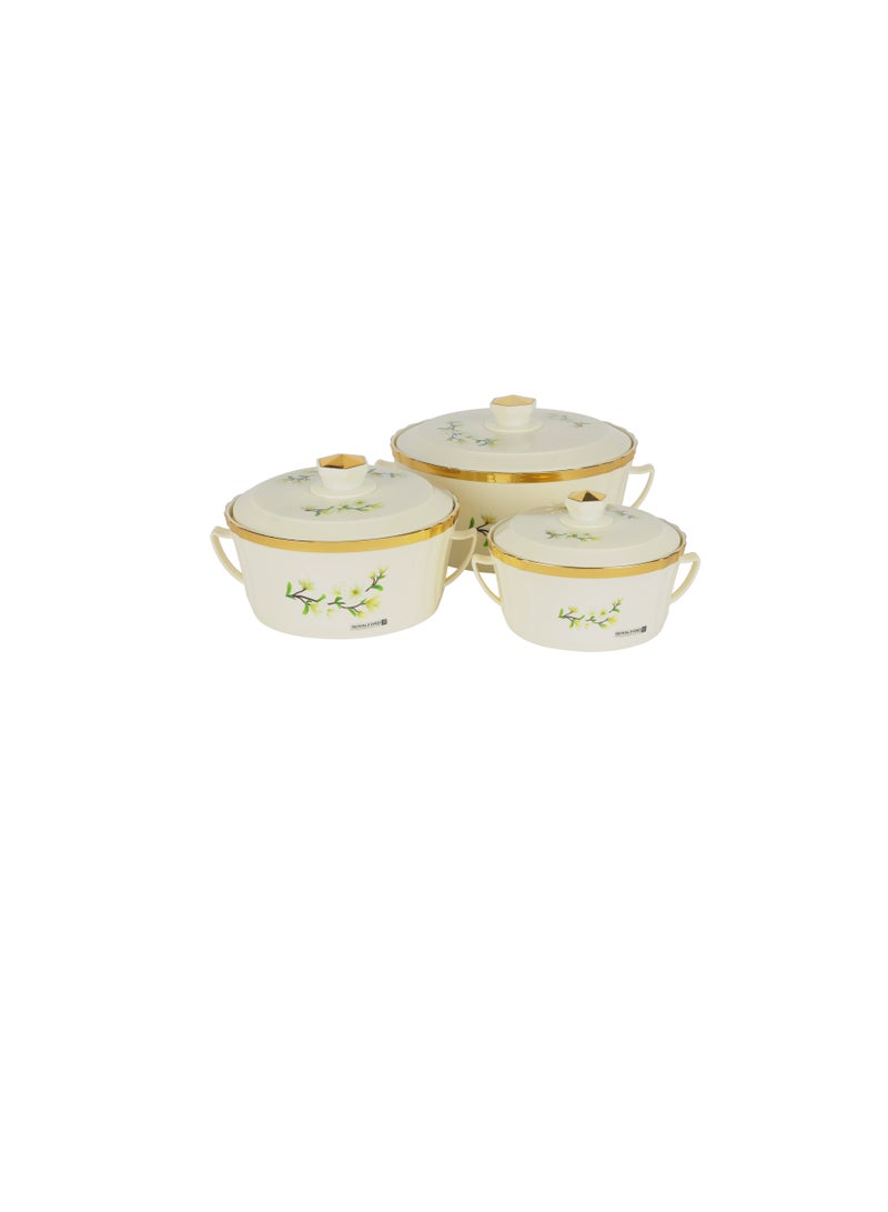 Royalford Terrabella Insulated Hot Pot Set of 3- RF12573/ Casserole Stainless Steel Inner, PP Body, Double Wall Construction/ Comes in 1000ml, 1825ml and 3200ml Sizes/ Hot and Cold Food-Safe