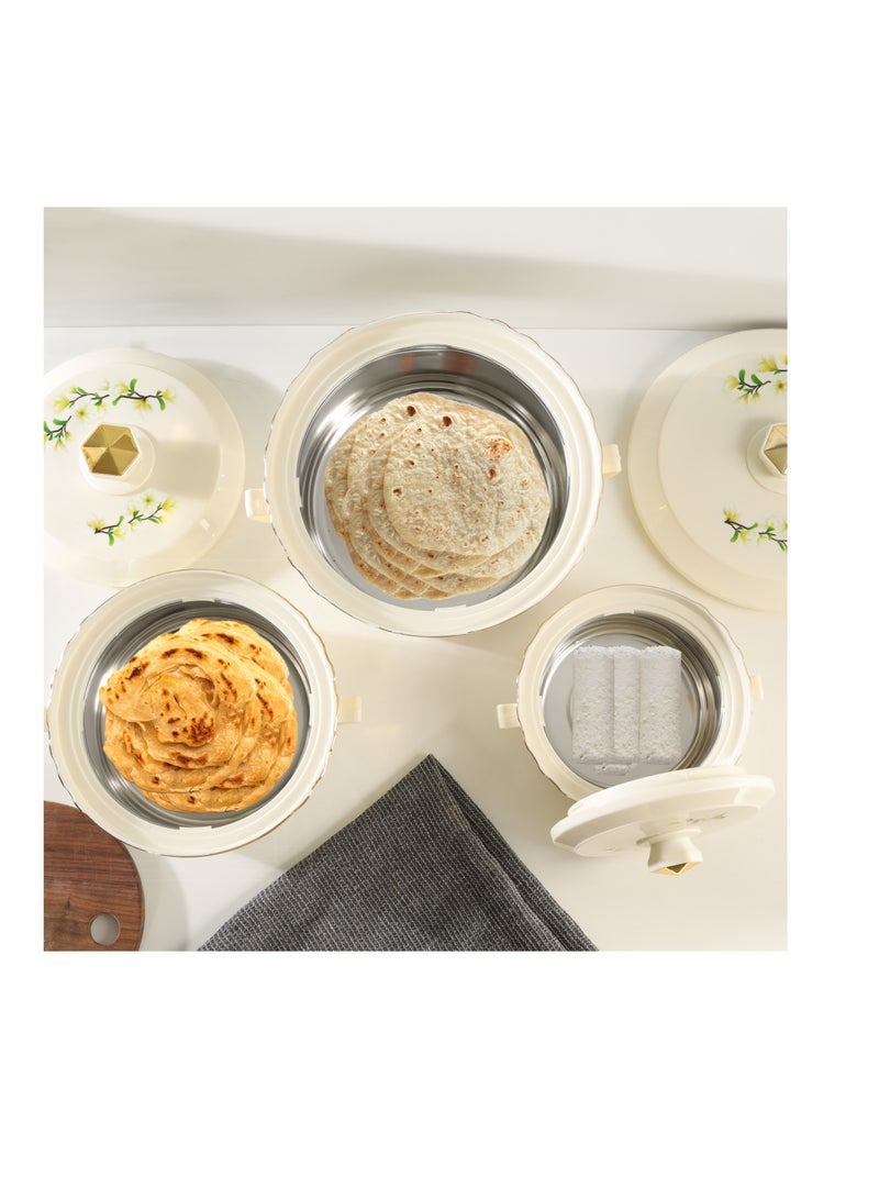 Royalford Terrabella Insulated Hot Pot Set of 3- RF12573/ Casserole Stainless Steel Inner, PP Body, Double Wall Construction/ Comes in 1000ml, 1825ml and 3200ml Sizes/ Hot and Cold Food-Safe