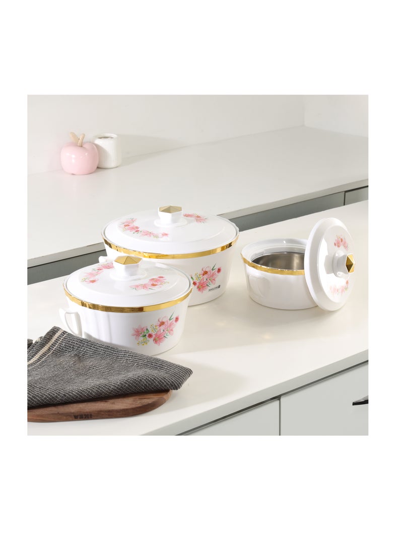 Royalford Terrabella Insulated Hot Pot Set of 3- RF12573/ Casserole Stainless Steel Inner, PP Body, Double Wall Construction/ Comes in 1000ml, 1825ml and 3200ml Sizes/ Hot and Cold Food-Safe