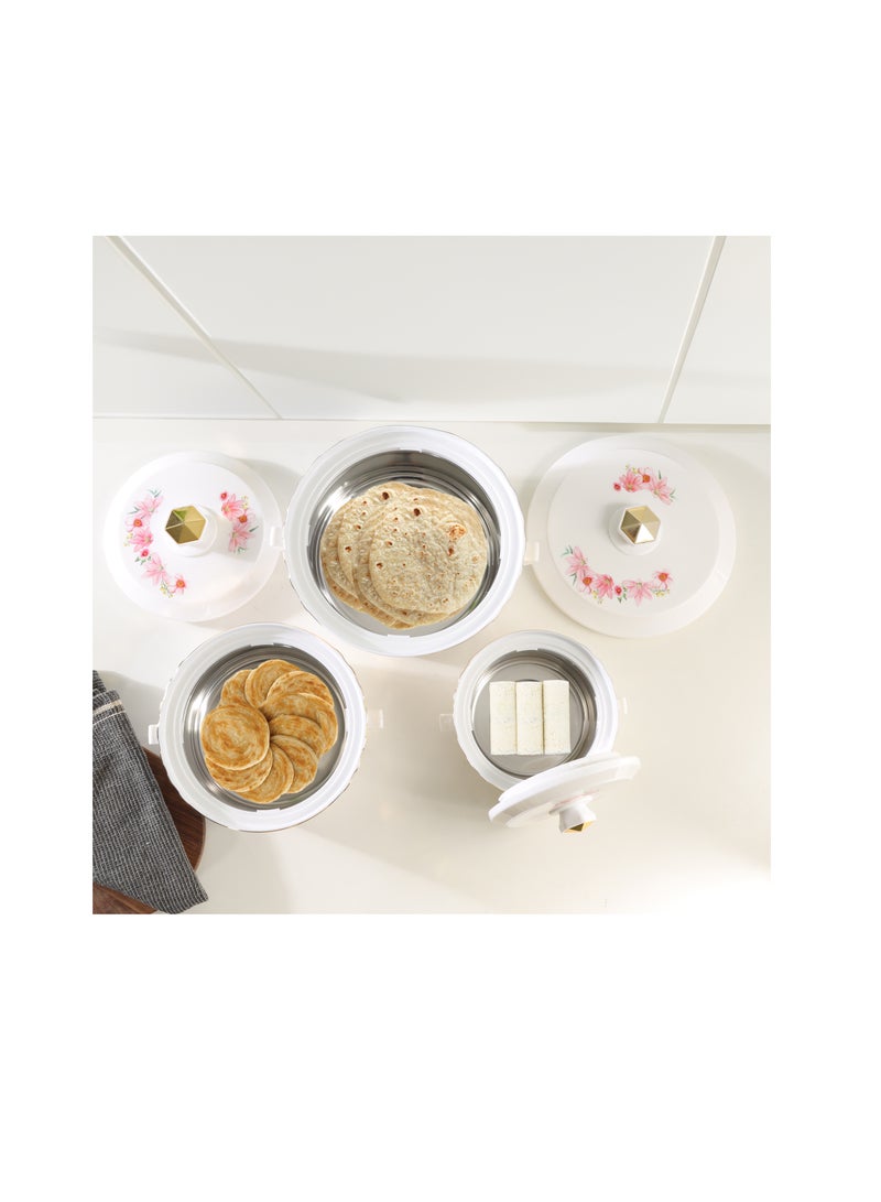 Royalford Terrabella Insulated Hot Pot Set of 3- RF12573/ Casserole Stainless Steel Inner, PP Body, Double Wall Construction/ Comes in 1000ml, 1825ml and 3200ml Sizes/ Hot and Cold Food-Safe